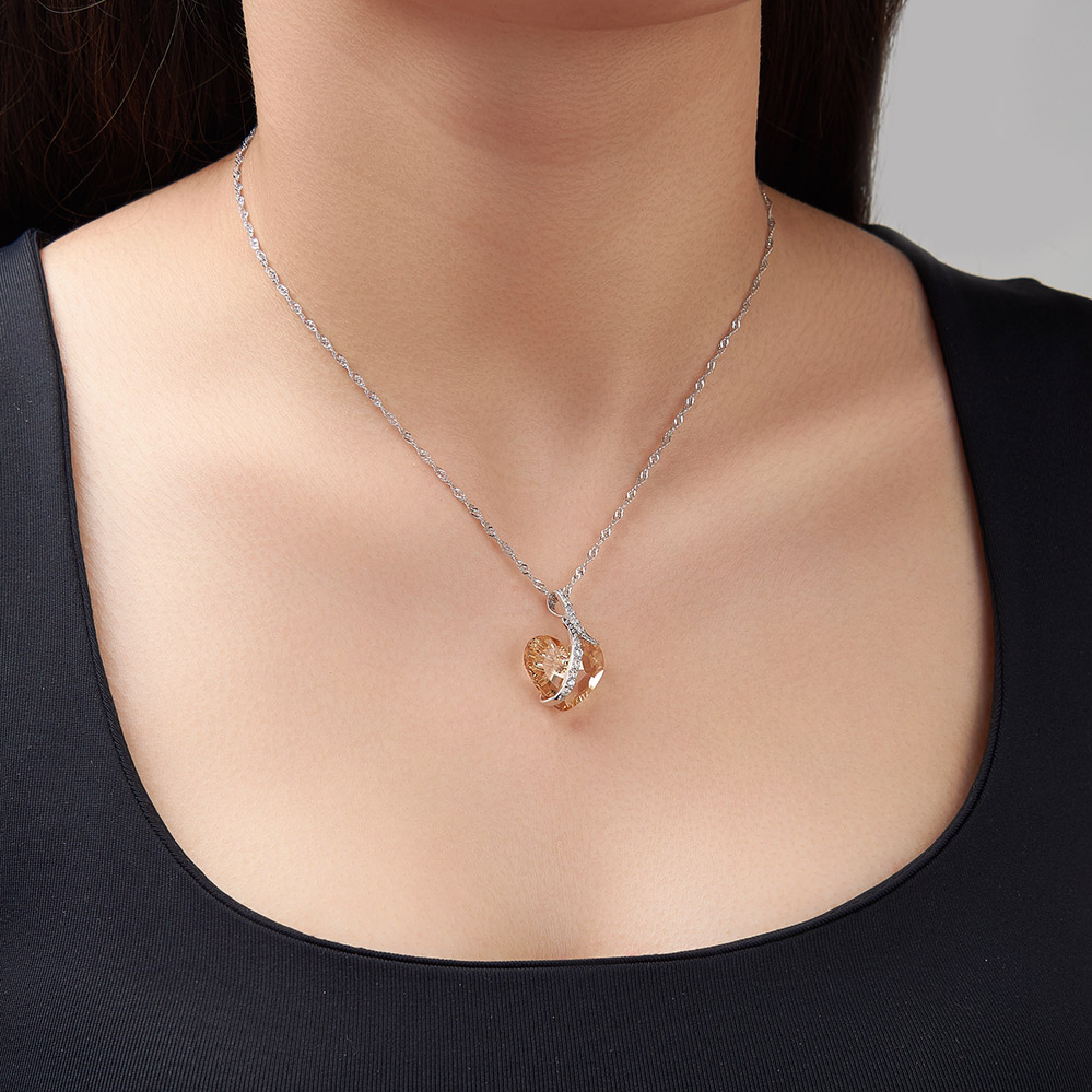 Kristal Taşlı Gümüş Kalp Kolye (Altın Kaplama) - N0130 Görseli